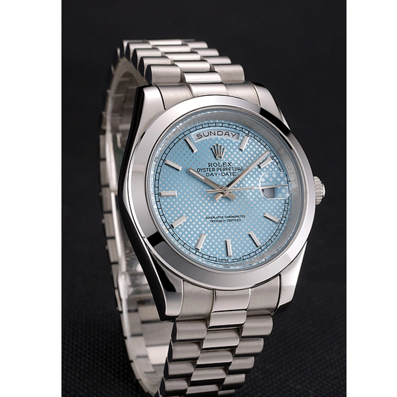Best AAA Replica Sites Case Date Day 40 Ice Bracelet Rolex Blue Stainless Steel Dial And 0627
